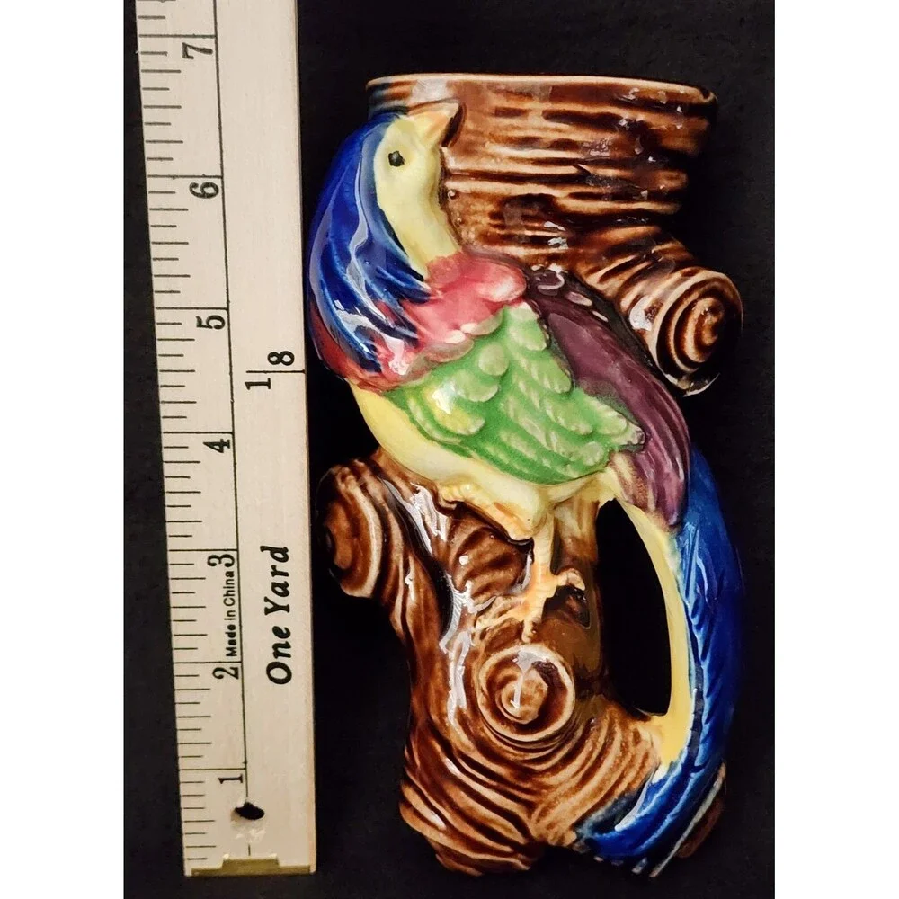 Vintage Tropical Bird Shaped Pottery Wall Pocket Planter ~ Japan
